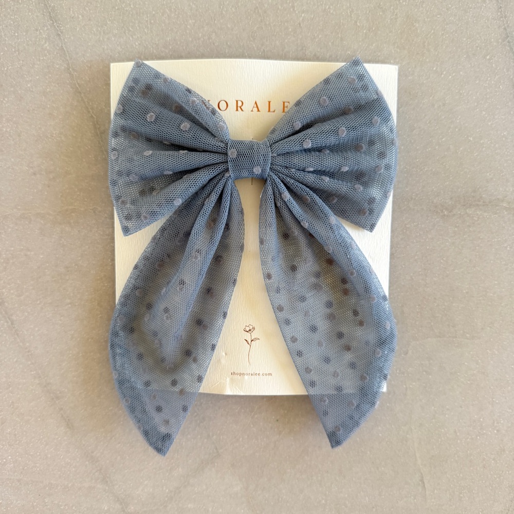 NWT Noralee Rylee + Cru Blue Polka Dot Tulle Oversized Hair Bow